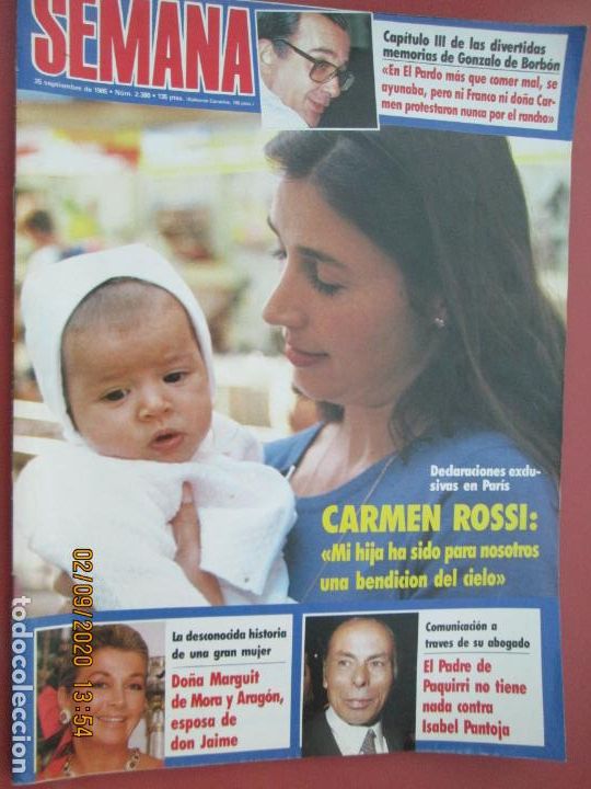 Coleccionismo de Revistas y Peri&oacute;dicos: REVISTA SEMANA - N&ordm; 2380 - 1985 - CARMEN ROSSI, MEMORIAS GONZALO DE BORB&Oacute;N, ISABEL PANTOJA....