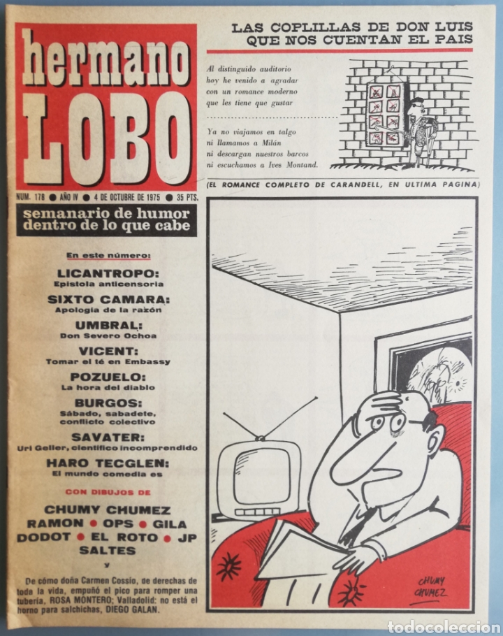 Coleccionismo de Revistas y Peri&oacute;dicos: HERMANO LOBO n&ordm; 178 - 4 octubre 1975