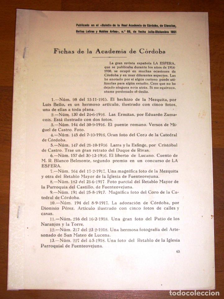 Coleccionismo de revistas y peri&oacute;dicos: CAMACHO PADILLA, Jos&eacute; Manuel. Fichas de la Academia de C&oacute;rdoba [SEPARATA]