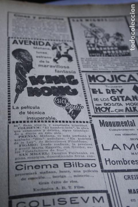 Coleccionismo de Revistas y Peri&oacute;dicos: HOJA BUBLICIDAD PELICULA KING KONG  8 OCTUBRE 1933 ORIGINAL FOLLETO PROGRAMA DE CINE