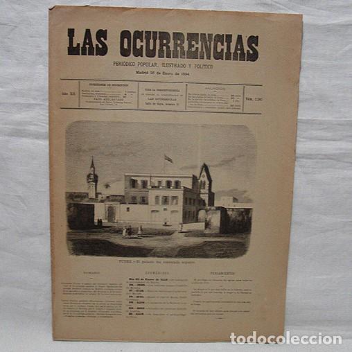 Sammeln von Zeitschriften und Zeitungen: SIGLO XIX-LAS OCURRENCIAS-GRABADO T&Uacute;NEZ-BARCO GENERAL CAMPOS MELILLA-ALGECIRAS-BARBERO DIBUJO ORTEGO