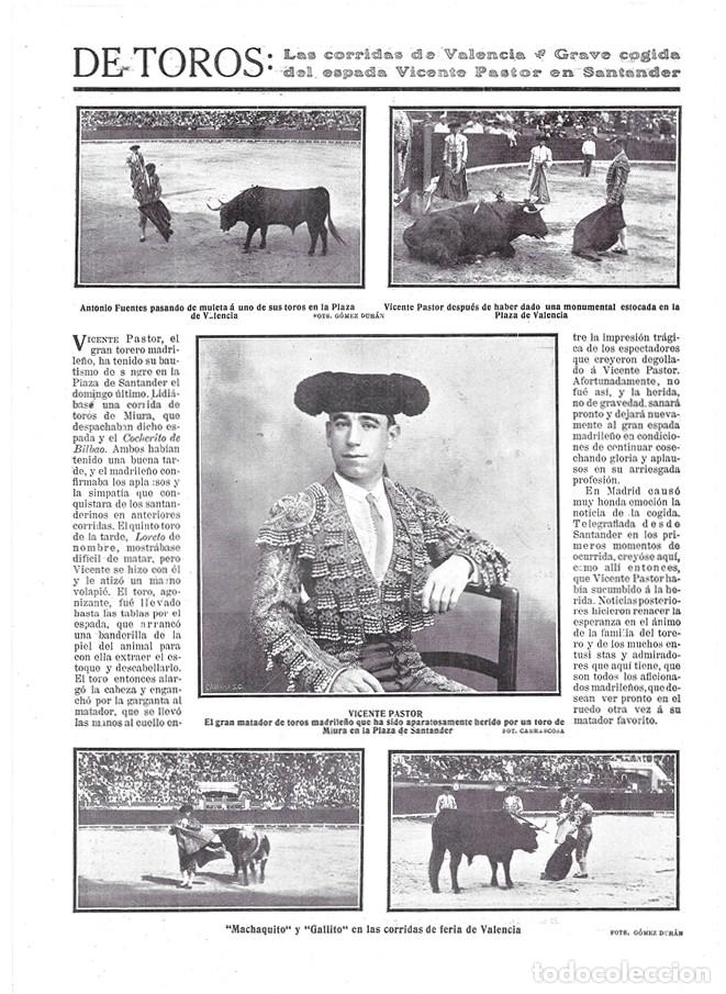 Sammeln von Zeitschriften und Zeitungen: 1911 HOJA REVIS VALENCIA PLAZA DE TOROS TOREROS ANTONIO FUENTES, GALLITO, VICENTE PASTOR, MACHAQUITO