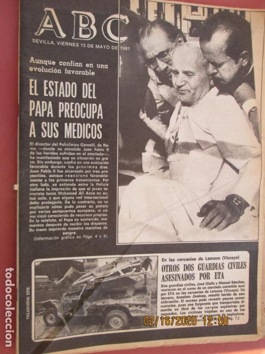 Coleccionismo de Revistas y Peri&oacute;dicos: ABC - SEVILLA -  VIERNES 15 MAYO 1981 - EL ESTADO DEL PAPA PREOCUPA A LOS MEDIOS ...
