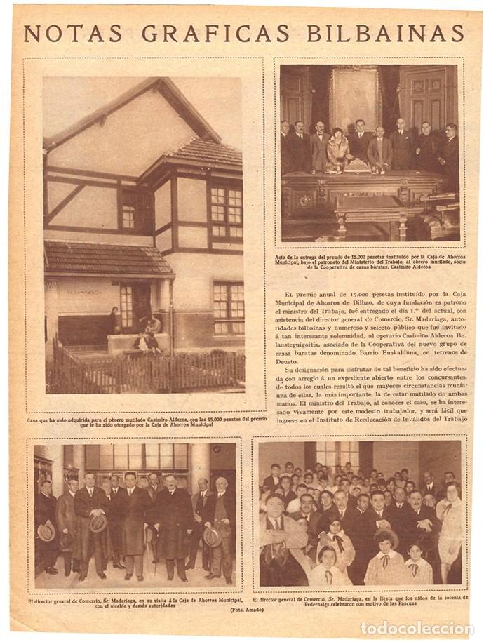 Sammeln von Zeitschriften und Zeitungen: 1928 HOJA REVISTA BILBAO PREMIO CAJA DE AHORROS MUNICIPAL A OBRERO CASIMIRO ALDECOA - SR. MADARIAGA
