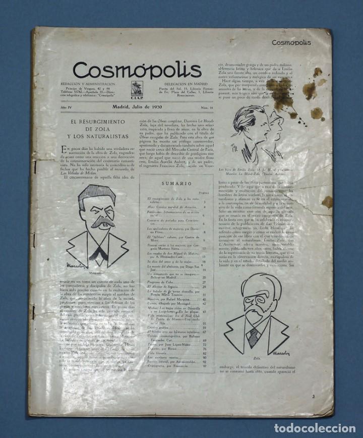 Coleccionismo de revistas y peri&oacute;dicos: REVISTA COSM&Oacute;POLIS INCOMPLETA. A&Ntilde;O 4. N&ordm; 31. JULIO 1930.