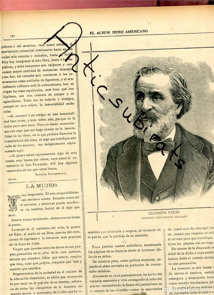 Coleccionismo de Revistas y Peri&oacute;dicos: REVISTA ENTERA A&Ntilde;O 1893 GIUSSEPE VERDI ANTES DE LA CORRIDA DE TOROS AGRASOT ERNESTO DE LA GUARDIA