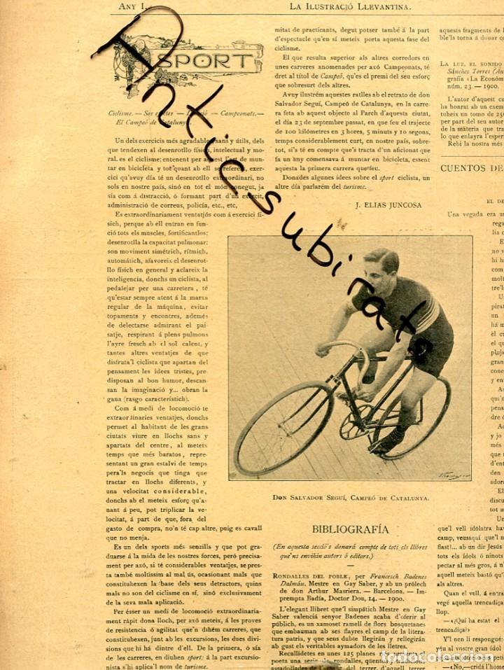 Coleccionismo de Revistas y Peri&oacute;dicos: REVISTA A&Ntilde;O 1900 CAMPEON DE CATAU&Ntilde;A DE CICLISMO SALVADOR SEGUI PAU FONT RUBINAT REUS BLANES RUYRA
