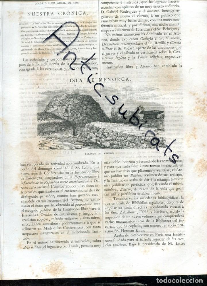 Collezionismo di Riviste e Giornali: REVISTA A&Ntilde;O 1877 MENORCA MEGALITICA TALAYOT  TAULA DE TREPUCO TALAIOT