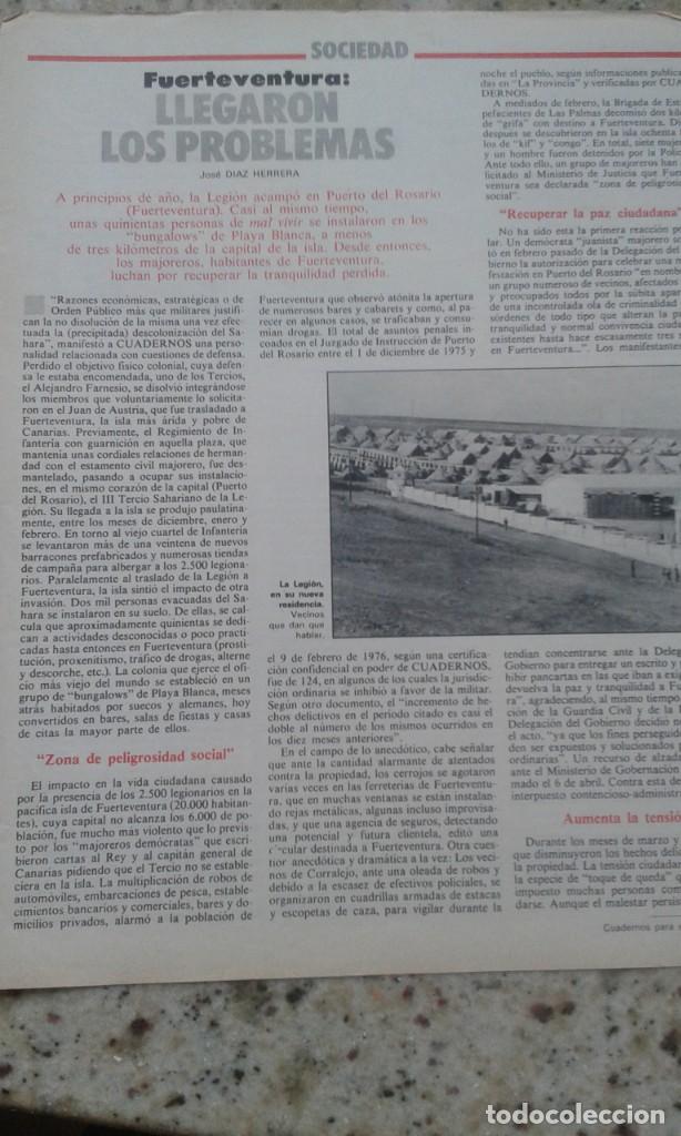 Coleccionismo de revistas y peri&oacute;dicos: FUERTEVENTURA. PROBLEMAS CON LA LEGION. RECORTE CUADERNOS PARA EL DIALOGO 19 JUNIO 1976
