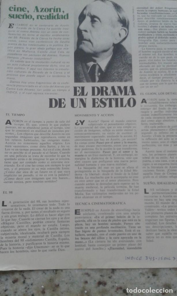 Coleccionismo de Revistas y Peri&oacute;dicos: AZORIN Y EL CINE. CARLOS LUIS ALVAREZ.. RECORTE EXTRAIDO DE INDICE 343. 15 DICIEMBRE 1973
