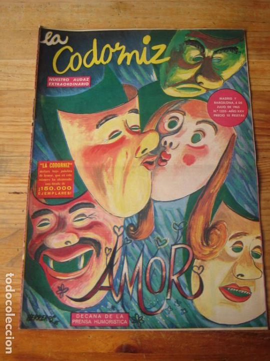 Coleccionismo de Revistas y Peri&oacute;dicos: REVISTA LA CODORNIZ N&ordm; 1233  - 4 JULIO 1965 - PORTADA HERREROS  - HUMOR - EXTRA AMOR
