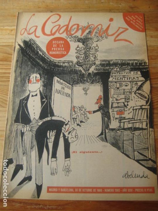 Coleccionismo de Revistas y Peri&oacute;dicos: REVISTA LA CODORNIZ N&ordm; 1302 - 30 OCTUBRE 1966 - PORTADA ABELENDA - HUMOR -