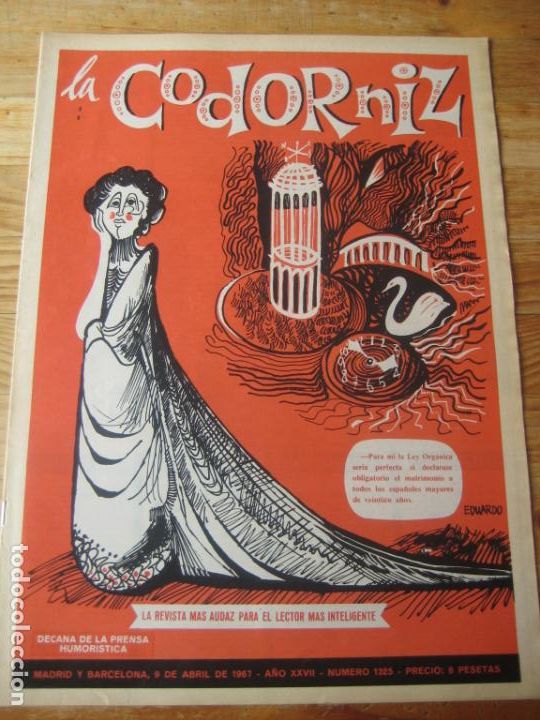 Coleccionismo de Revistas y Peri&oacute;dicos: REVISTA LA CODORNIZ N&ordm; 1325 - 9 ABRIL 1967 - PORTADA EDUARDO - HUMOR -