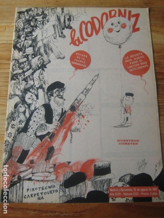Coleccionismo de Revistas y Peri&oacute;dicos: REVISTA LA CODORNIZ N&ordm; 1343 - 13 AGOSTO 1967 - PORTADA MUA - HUMOR -