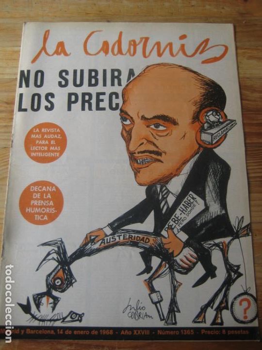 Coleccionismo de Revistas y Peri&oacute;dicos: REVISTA LA CODORNIZ N&ordm; 1365 - 14 ENERO 1968 - PORTADA JULIO CEBRIAN  - HUMOR - AUSTERIDAD