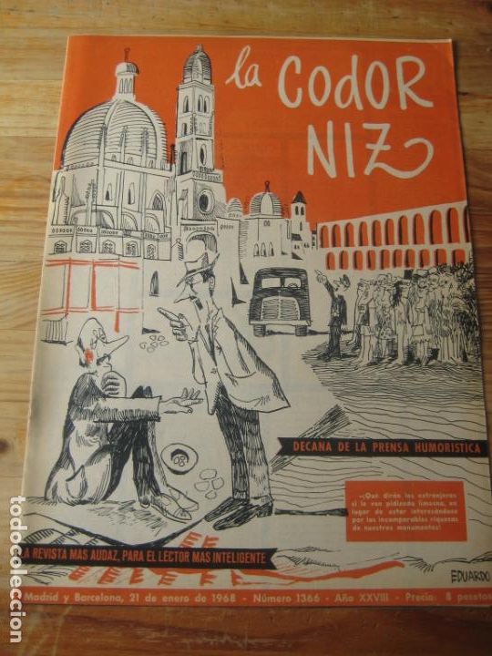 Coleccionismo de Revistas y Peri&oacute;dicos: REVISTA LA CODORNIZ N&ordm; 1366 - 21 ENERO 1968 - PORTADA EDUARDO - HUMOR -