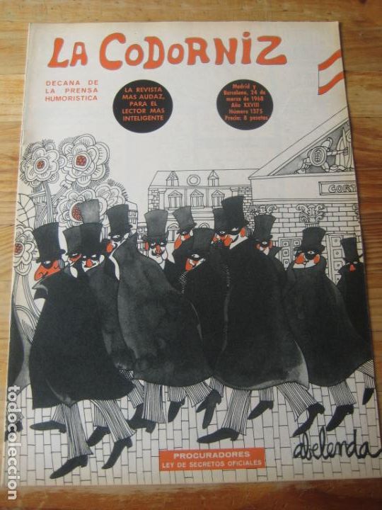 Coleccionismo de Revistas y Peri&oacute;dicos: REVISTA LA CODORNIZ N&ordm; 1375 - 24 MARZO 1968 - PORTADA ABELENDA - HUMOR - LEY SECRETOS OFICIALES