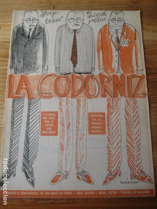 Coleccionismo de Revistas y Peri&oacute;dicos: REVISTA LA CODORNIZ N&ordm; 1378 - 14 ABRIL 1968 - PORTADA MAXIMO - HUMOR -