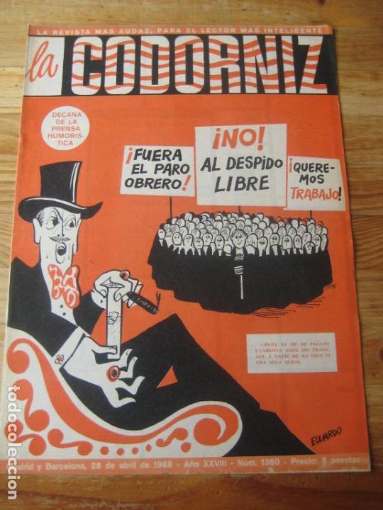 Coleccionismo de Revistas y Peri&oacute;dicos: REVISTA LA CODORNIZ N&ordm; 1380 - 28 ABRIL 1968 - PORTADA EDUARDO - HUMOR -  DESPIDO LIBRE