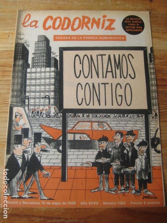 Collezionismo di Riviste e Giornali: REVISTA LA CODORNIZ N&ordm; 1383 - 19 MAYO 1968 - PORTADA MENA - HUMOR