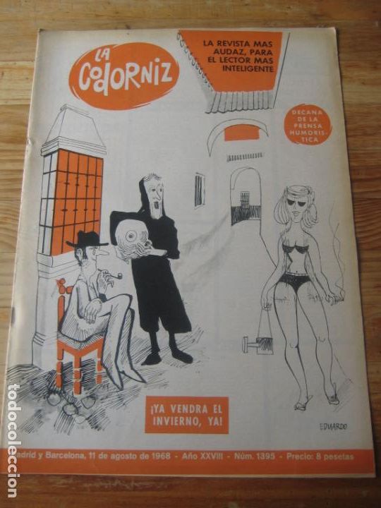 Coleccionismo de Revistas y Peri&oacute;dicos: REVISTA LA CODORNIZ N&ordm; 1395 - 11 AGOSTO 1968 - PORTADA EDUARDO - HUMOR -