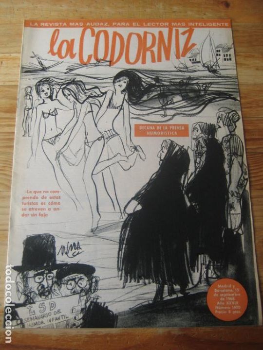 Coleccionismo de Revistas y Peri&oacute;dicos: REVISTA LA CODORNIZ N&ordm; 1400 - 15  SEPTIEMBRE 1968 - PORTADA MUNOA - HUMOR -