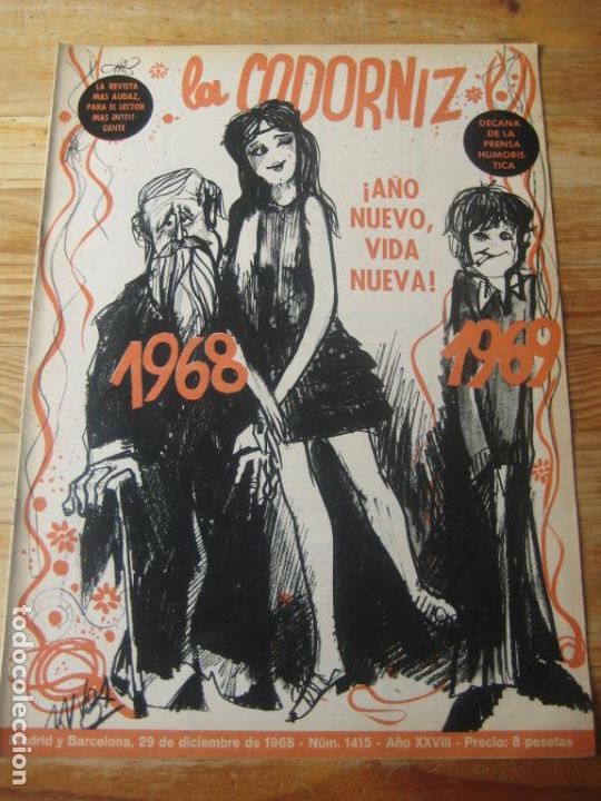 Coleccionismo de Revistas y Peri&oacute;dicos: REVISTA LA CODORNIZ N&ordm; 1415 - 29 DICIEMBRE 1968 - PORTADA MUNOA - HUMOR - A&Ntilde;O NUEVO 1969