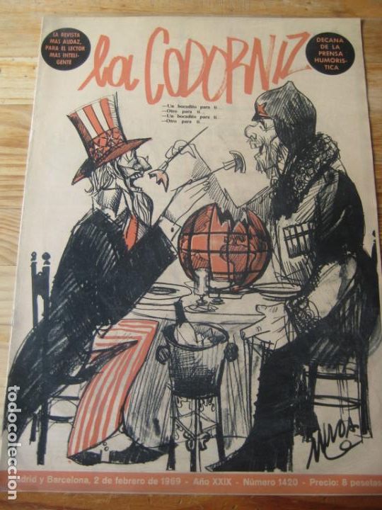 Coleccionismo de Revistas y Peri&oacute;dicos: REVISTA LA CODORNIZ N&ordm; 1420 - 2 febrERO 1969 - PORTADA munoa  - HUMOR -