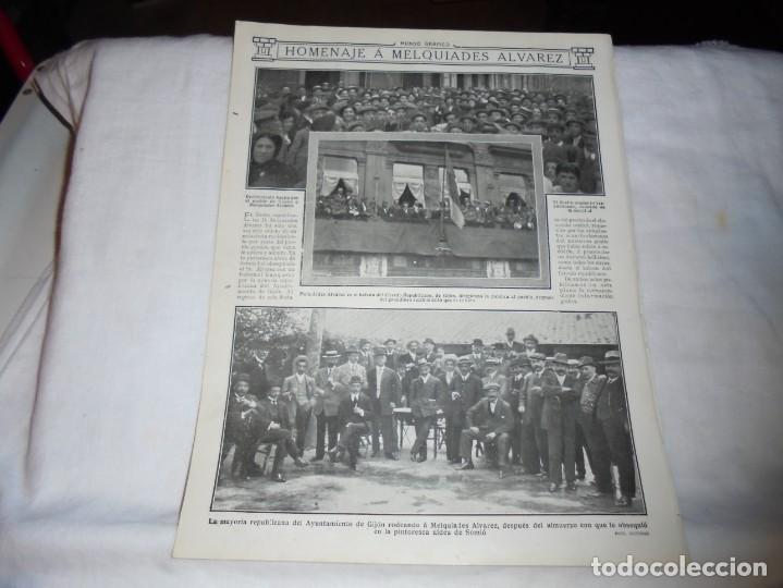 Coleccionismo de Revistas y Peri&oacute;dicos: HOMENAJE A MELQUIADES ALVAREZ EN SOMIO GIJON.HOJA REVISTA MUNDO GRAFICO 1912