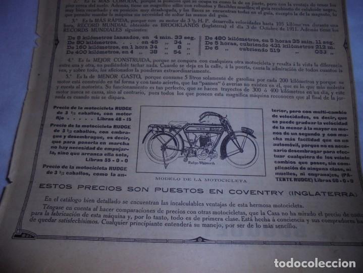Coleccionismo de Revistas y Peri&oacute;dicos: MODELO MOTOCICLETA RUDGE WHITWORTH.HOJA REVISTA MUNDO GRAFICO 1912