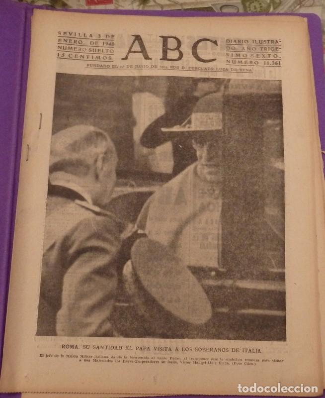 Coleccionismo de Revistas y Peri&oacute;dicos: cta DIARIO ABC DE SEVILLA, de fecha 3 de enero de 1940.- en portada: roma, su santidad el papa visit