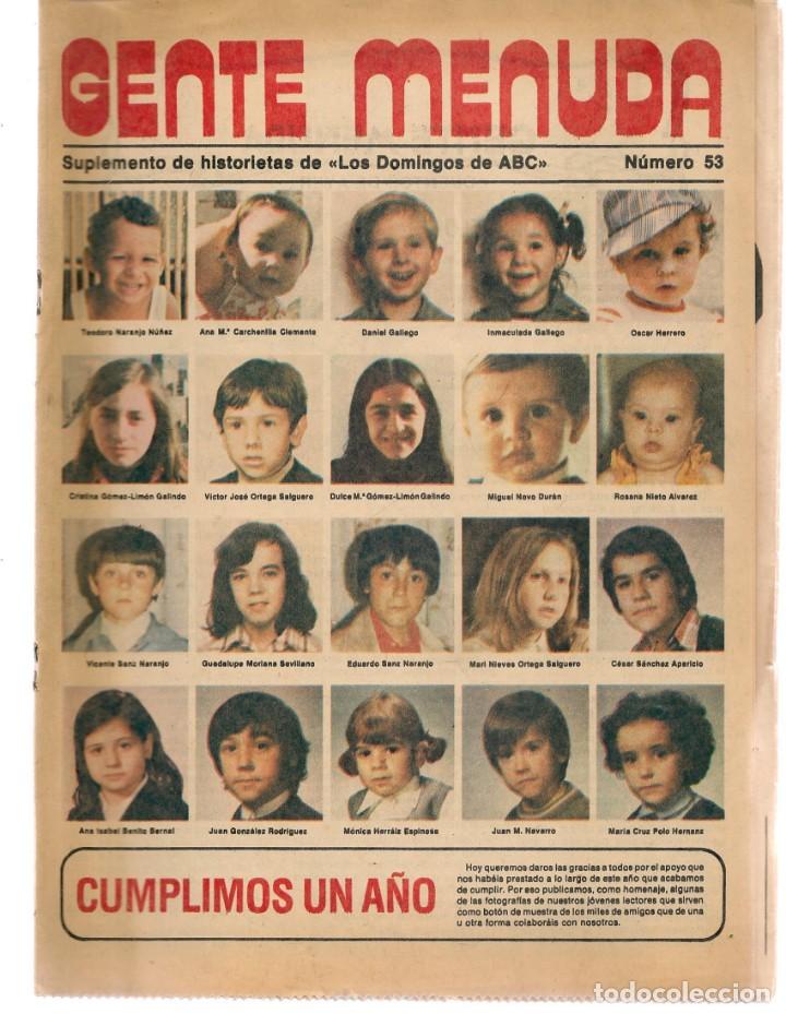 Coleccionismo de Revistas y Peri&oacute;dicos: GENTE MENUDA. N&ordm; 53. CUMPLIMOS UN A&Ntilde;O/ PIN&Iacute;N. SUPLEMENTO DE HISTORIETAS DE LOS DOMINGOS DE ABC(Z/C3)