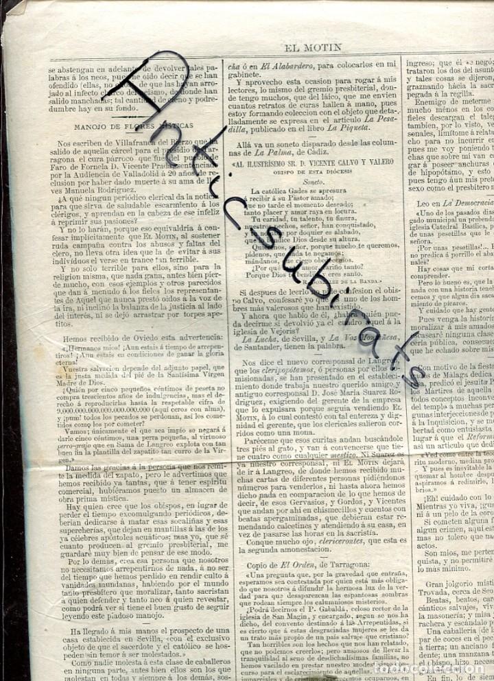 Collection Magazines and Newspapers: PERIODICO A&Ntilde;O 1884 VILLAFRANCA DEL BIERZO FARO DE FORNELA LANGREO GRANOLLERS TORTOSA