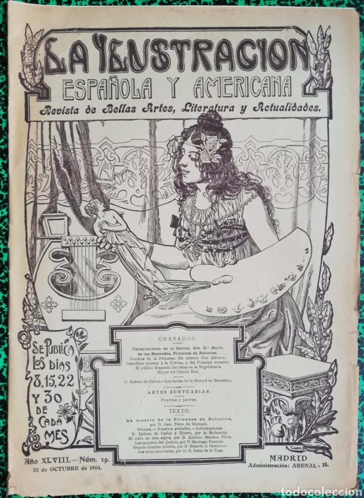 Coleccionismo de Revistas y Peri&oacute;dicos: ILUSTRACI&Oacute;N ESPA&Ntilde;OLA - 1904 - Muerte S.A.R. M&ordf; MERCEDES - Fiestas de la Merced, BARCELONA