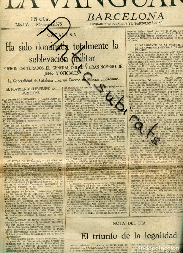 Collection Magazines and Newspapers: LA VANGUARDIA COMIENZO GUERRA CIVIL DOMINADA SUBLEVACION TRIUNFO DE LA LEGALIDAD EN BARCELONA MADRID