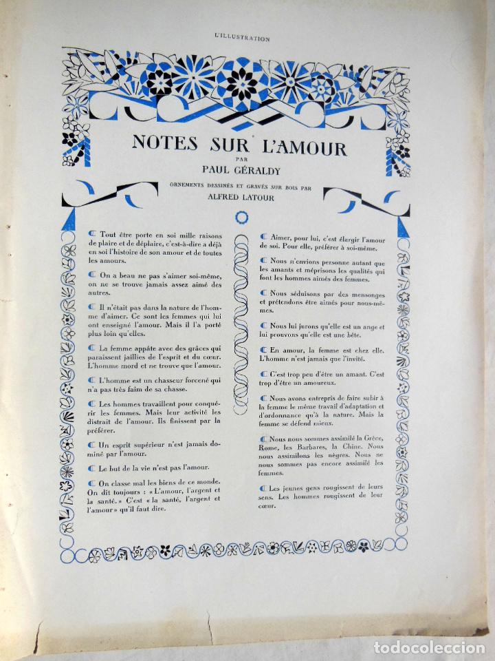 Collezionismo di Riviste e Giornali: NOTES SUR L'AMOUR. G&Eacute;RALDY Paul (texte) LATOUR Alfred (ornements) 1927 L'Illustration