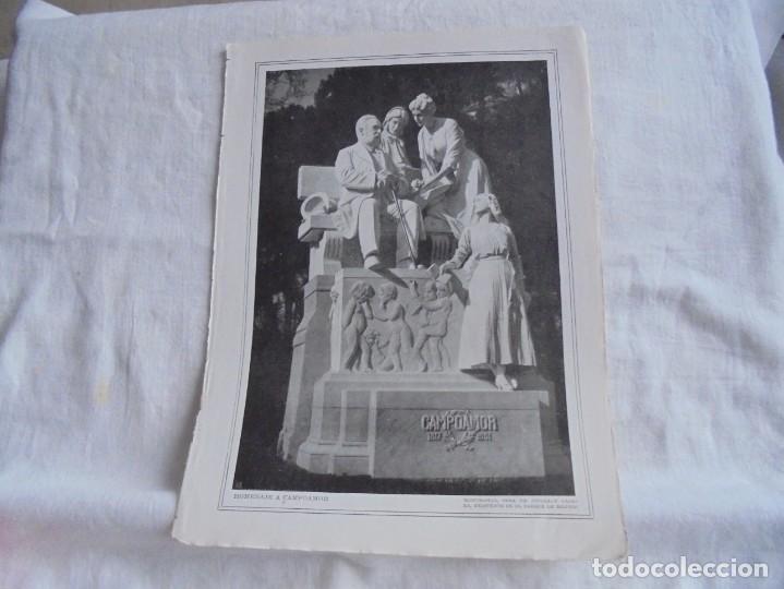 Collezionismo di Riviste e Giornali: HOMENAJE A CAMPOAMOR MONUMENTO OBRA DE COULLAUT VALERA EN EL PARQUE DE MADR.HOJA BLANCO Y NEGRO 1915