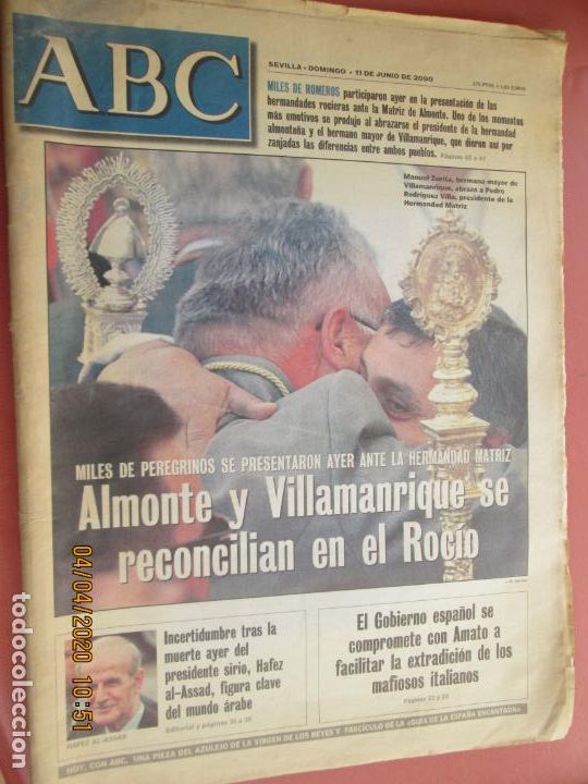 Coleccionismo de Revistas y Peri&oacute;dicos: ABC -11-06-200 - ALMONTE Y VILLAMANRIQUE SE RECONCILIAN EN EL ROCIO