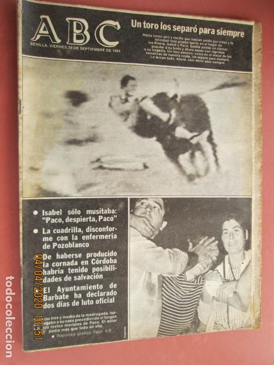 Coleccionismo de Revistas y Peri&oacute;dicos: abc 28-09-1984 , MUERTE DE PAQUIRRI Y ASISTENCIA DE ISABEL PANTOJA