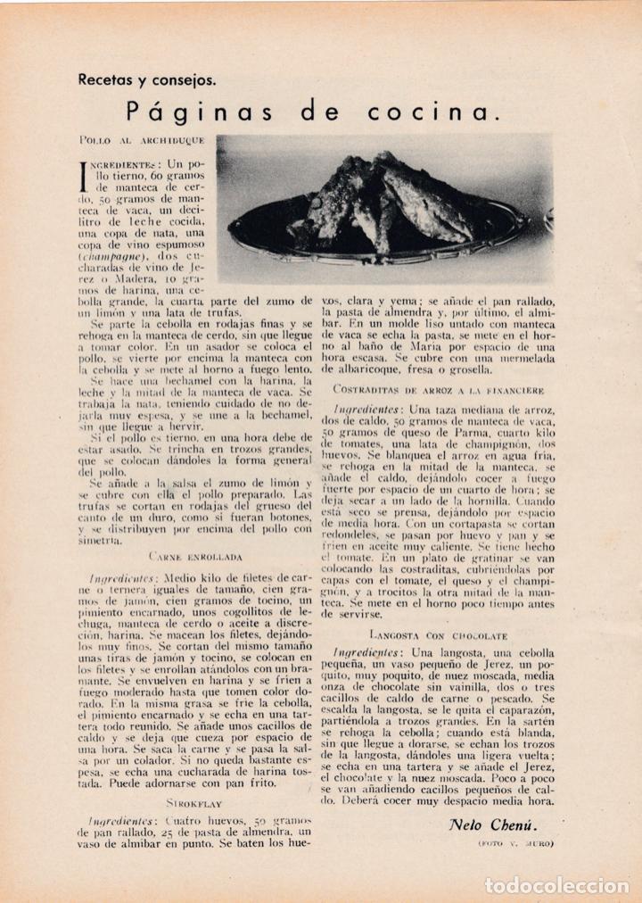 Coleccionismo de revistas y peri&oacute;dicos: * COCINA * Pollo al archiduque; carne enrrollada; Sirokflay; costraditas - 1930