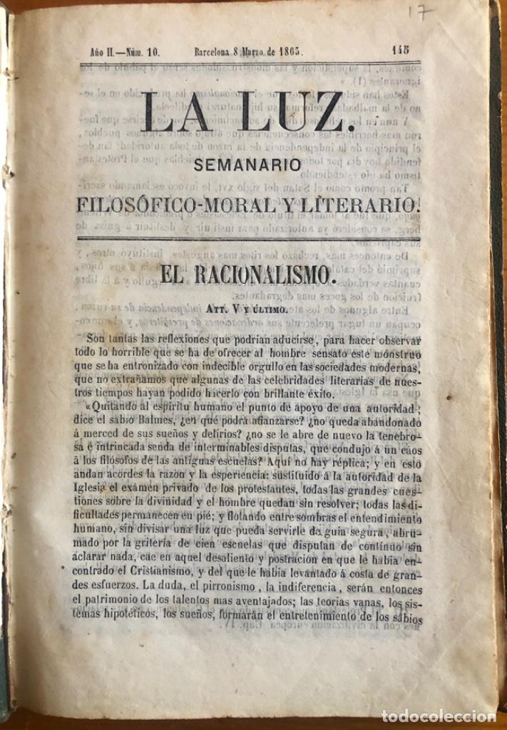Collection Magazines and Newspapers: LA LUZ- SEMANARIO FILOSOFICO MORAL Y LITERARIO- BARCELONA 1863 - 11 EJEMPLARES