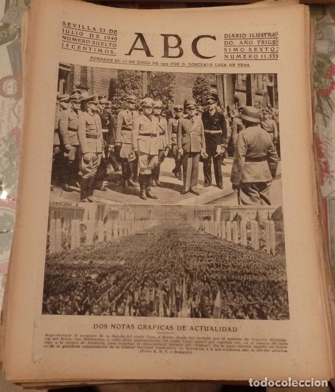 Coleccionismo de Revistas y Peri&oacute;dicos: ABC SEVILLA, 23 JULIO 1940, WWII, CONDE CIANO, DISCURSO HITLER, ETC.. 7 PAGINAS
