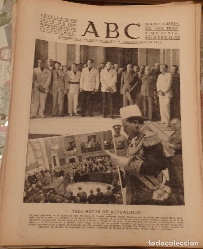 Coleccionismo de Revistas y Peri&oacute;dicos: ABC SEVILLA, 25 JULIO 1940, PORTADA HONRAS FUNEBRES HEROES CUARTEL DE LA MONTA&Ntilde;A,8 PAGINAS