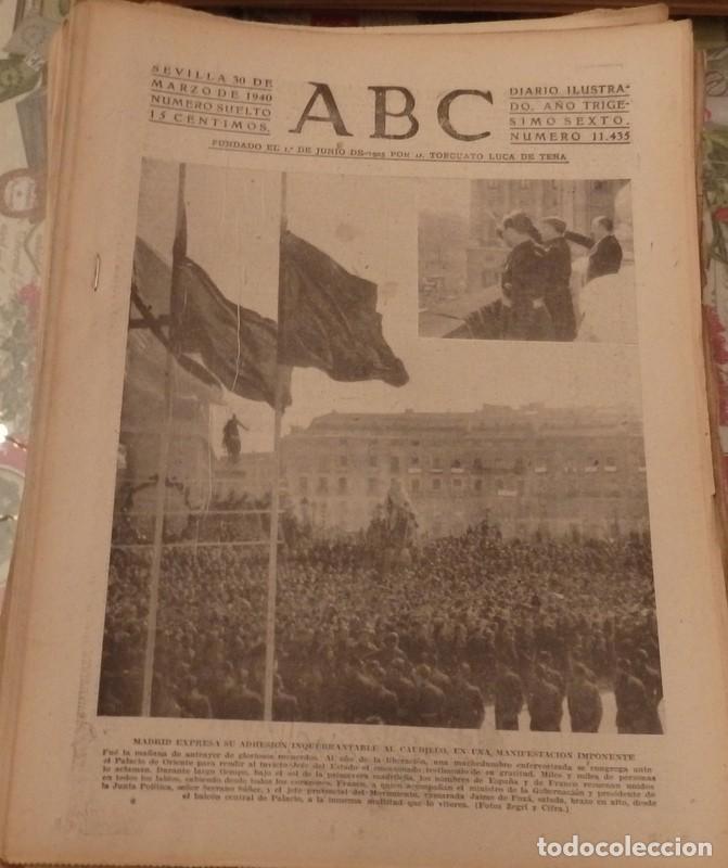 Coleccionismo de Revistas y Peri&oacute;dicos: ABC SEVILLA, 30 MARZO 1940, PORTADA ADHESION INQUEBRANTABLE AL CAUDILLO, 15 PAGINAS