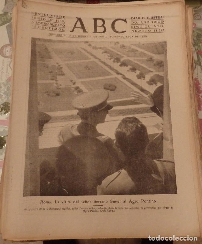 Coleccionismo de Revistas y Peri&oacute;dicos: ABC SEVILLA, 15 JUNIO 1939, RECIBIMIENTO DE SERRANO SU&Ntilde;ER EN BARCELONA, WWII, ETC,18 PAGINAS