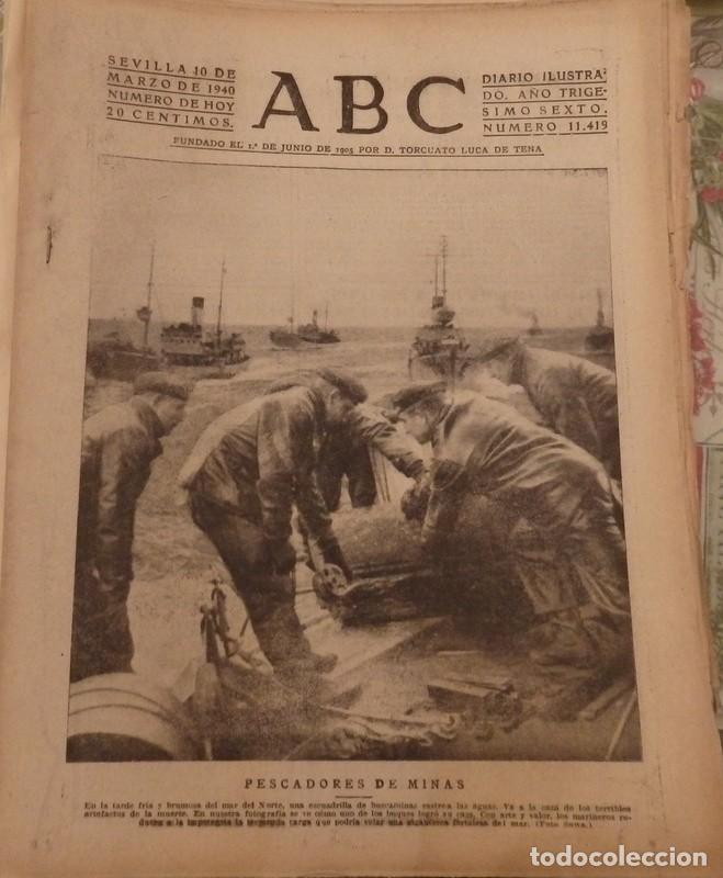 Coleccionismo de Revistas y Peri&oacute;dicos: ABC SEVILLA, 10 MARZO 1940, PORTADA PESCADORES DE MINAS, WWII, NORMAS SEMANA SANTA SEVILLA,14 PGS