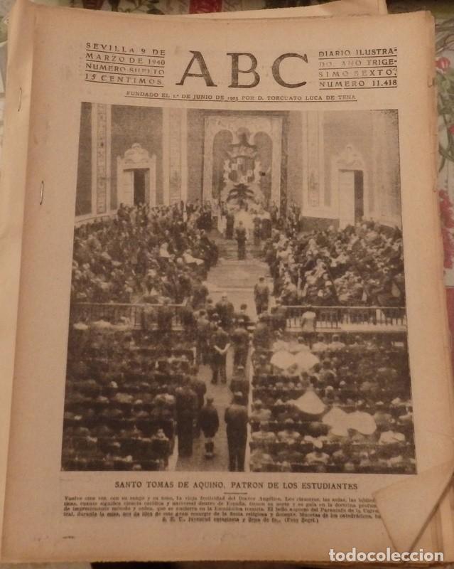 Coleccionismo de Revistas y Peri&oacute;dicos: ABC SEVILLA, 9 MARZO 1940, PORTADA FIESTA SANTO TOMAS DE AQUINO, 14 PGS