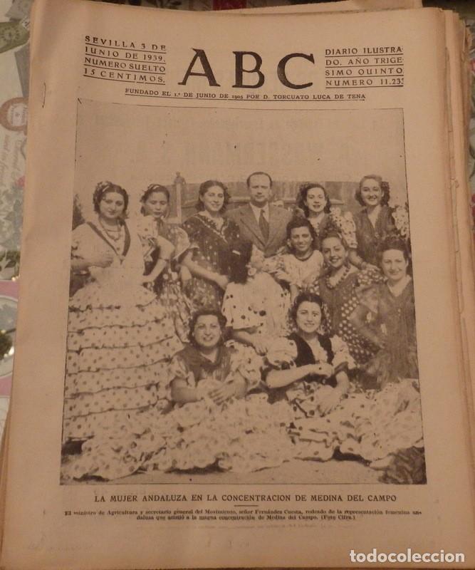 Coleccionismo de Revistas y Peri&oacute;dicos: ABC SEVILLLA, 3 JUNIO 1939, MEDINA DEL CAMPO, ENTIERRO CAPITAN CORTES,LEGION ITALIANA,ETC.18 PGS