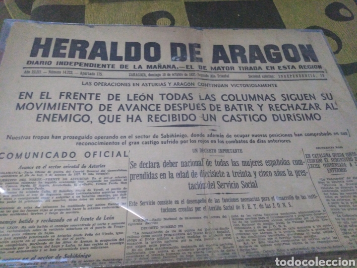 Sammeln von Zeitschriften und Zeitungen: Peri&oacute;dico HERALDO DE ARAGON, OCTUBRE 1937,N 14723