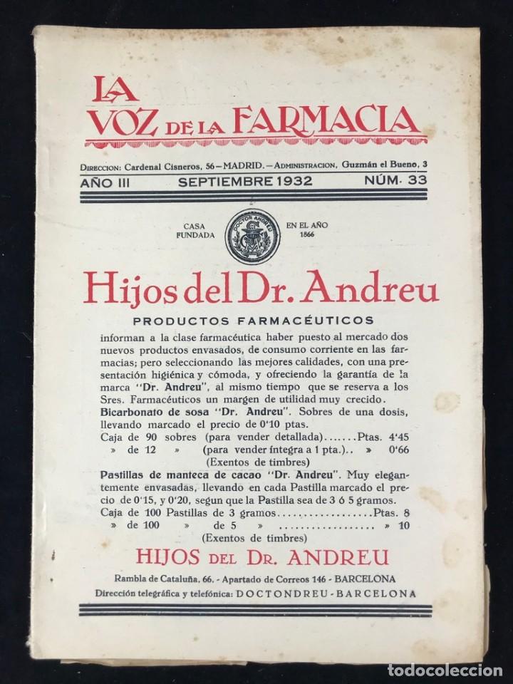 Collection Magazines and Newspapers: ANTIGUA REVISTA FARMAC&Eacute;UTICA LA VOZ DE LA FARMACIA MADRID SEPTIEMBRE 1932 N&Uacute;M 33